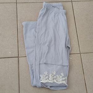 Silver blue lace knee cut out leggings